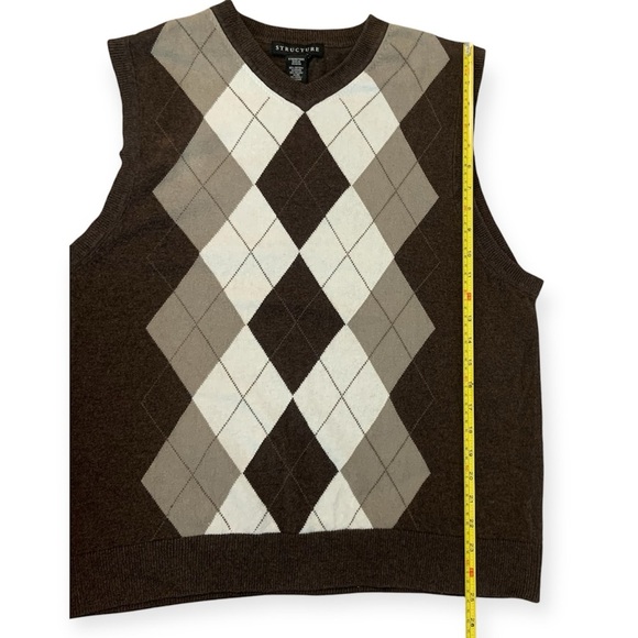 Vintage Structure Academia Brown Diamonds Argyle Sleeveless Grandpa Sweater Vest - Picture 3 of 7